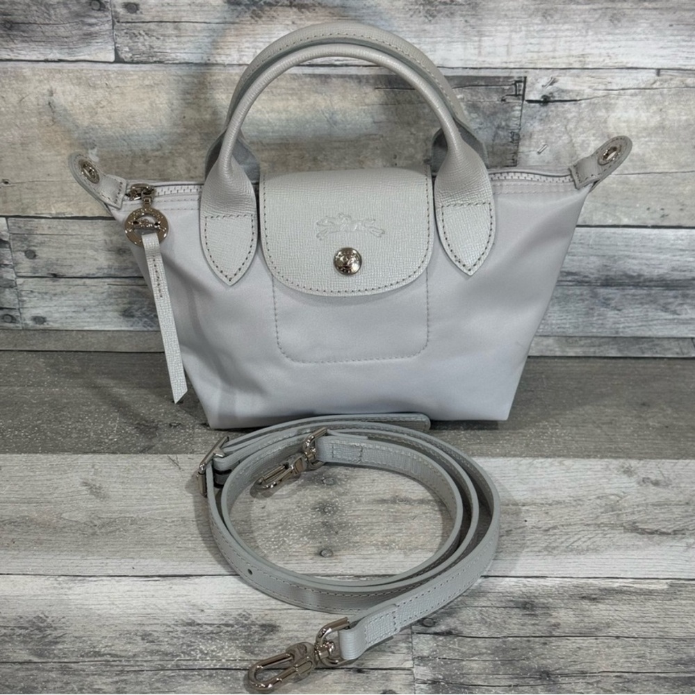 LONGCHAMP EXTRA SMALL LE PLIAGE NEO NYLON TOP HANDLE BAG IN SILVER